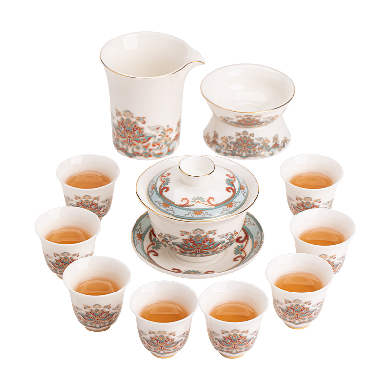 苏氏陶瓷（SUSHI CERAMICS） J1107 11头 敦煌宝相花盖碗套装  白色（单位：套）