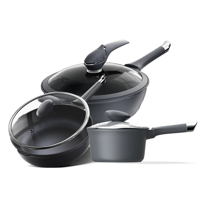 中科德马克（DUMIK） 炒锅+煎锅+奶锅 锅具三件套 鲸鱼蓝钻 灰色（单位：套）