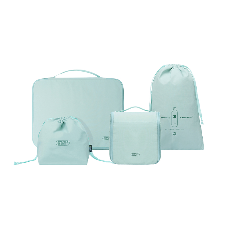 又见美物 EB4601 洗漱包+衣物收纳袋M+抽绳袋M+鞋袋 回彩旅行收纳四件套 薄荷绿（单位：套）