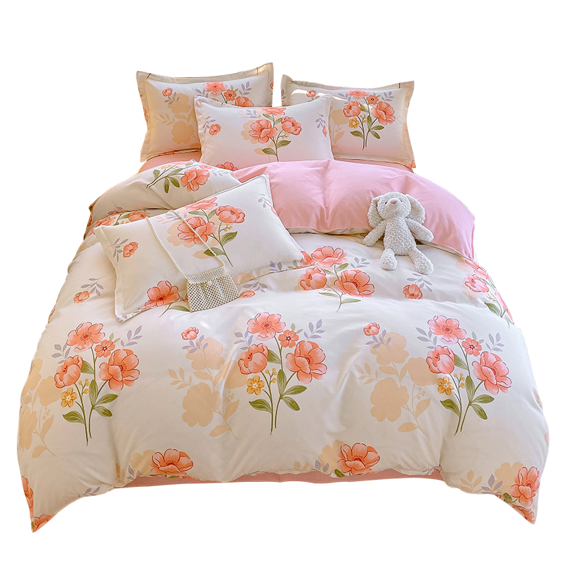 罗曼罗兰（ROMROL） 加厚磨毛四件套 花园春景 200*230cm 白红色（单位：套）