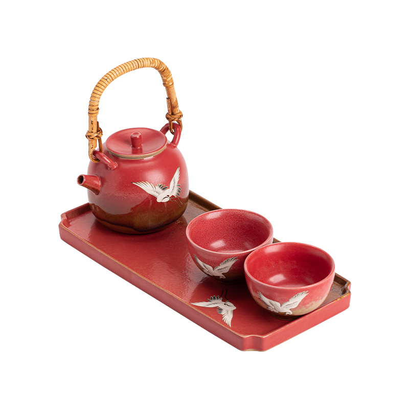 苏氏陶瓷（SUSHI CERAMICS） J0996 4头 瑞鹤呈祥提梁壶套装  红色（单位：套）