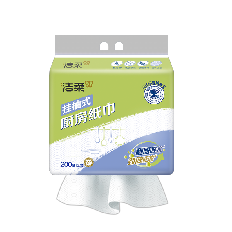 洁柔（C&S） 悬挂式便利抽厨房纸巾 JK210-04 200抽2层（4包箱装） 白色（单位：箱）