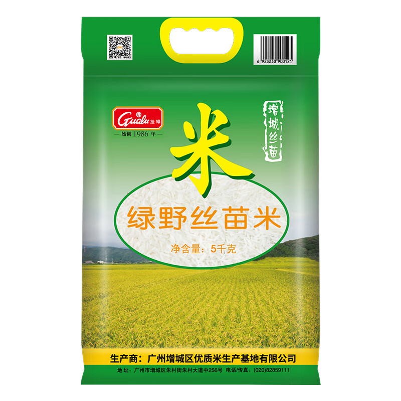 挂绿 丝苗米 5kg 增城绿野 雾雨绿（单位：袋）