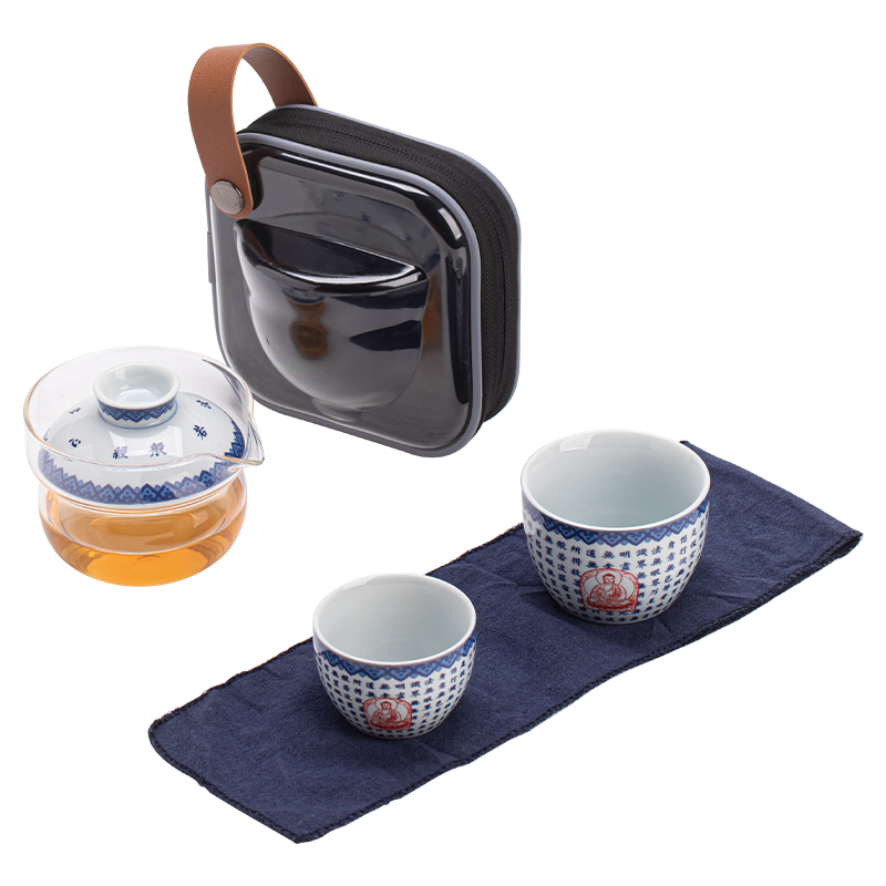 苏氏陶瓷（SUSHI CERAMICS） J1137 3头 国潮青花心经旅行茶具  混色（单位：套）