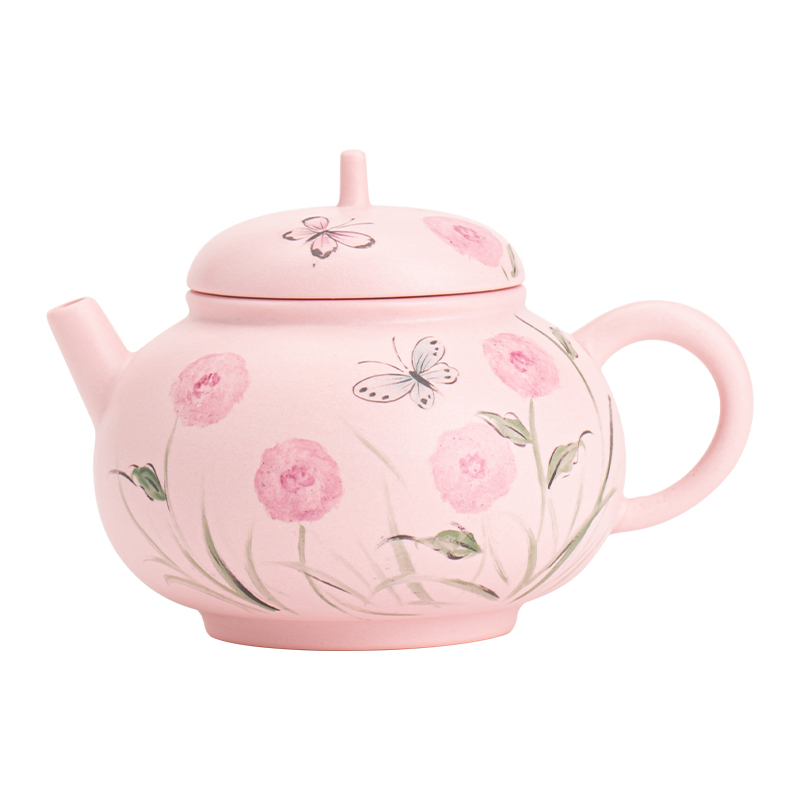 苏氏陶瓷（SUSHI CERAMICS） J1070 110ml 紫砂壶手绘粉泥蝶恋花  粉色（单位：个）