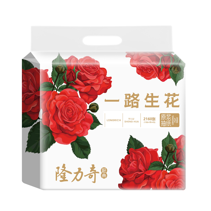 隆力奇 LLQ-002 5层72抽（6连包）*5提 6连包抽纸组合 玫瑰红色（单位：箱）