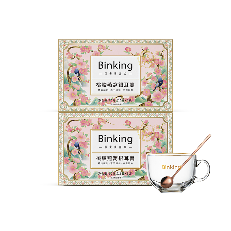 Binking 含 玻璃杯1个 15克/袋*6袋/盒*2盒 桃胶燕窝银耳羹  象牙色（单位：组）