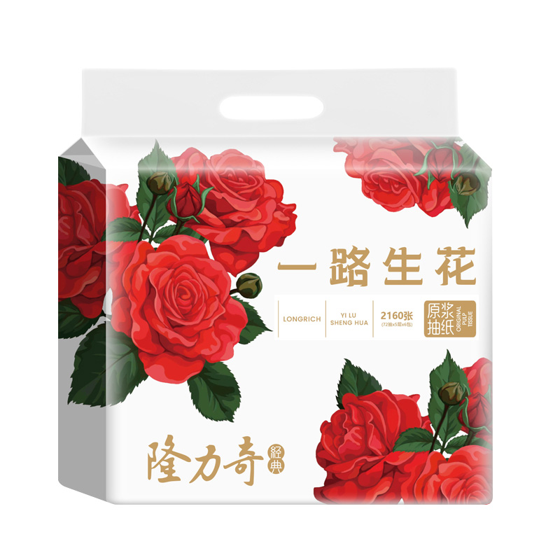 隆力奇 LLQ-002 5层/72抽（6包）*9提 6连包抽纸组合 玫瑰红色（单位：箱）