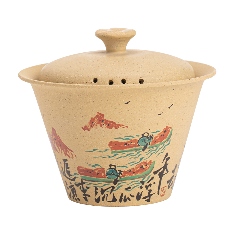 苏氏陶瓷（SUSHI CERAMICS） J1069 120ml 黄金段泥二才盖碗  黄色（单位：套）