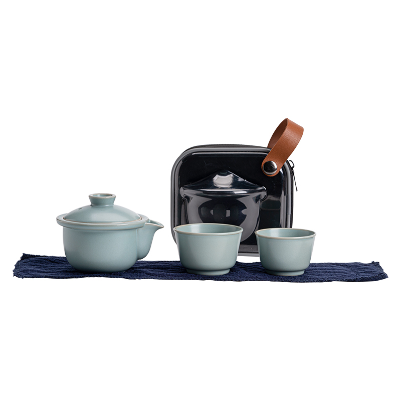 苏氏陶瓷（SUSHI CERAMICS） J86 3头 汝窑旅行茶具盖碗两杯  水蓝色（单位：套）