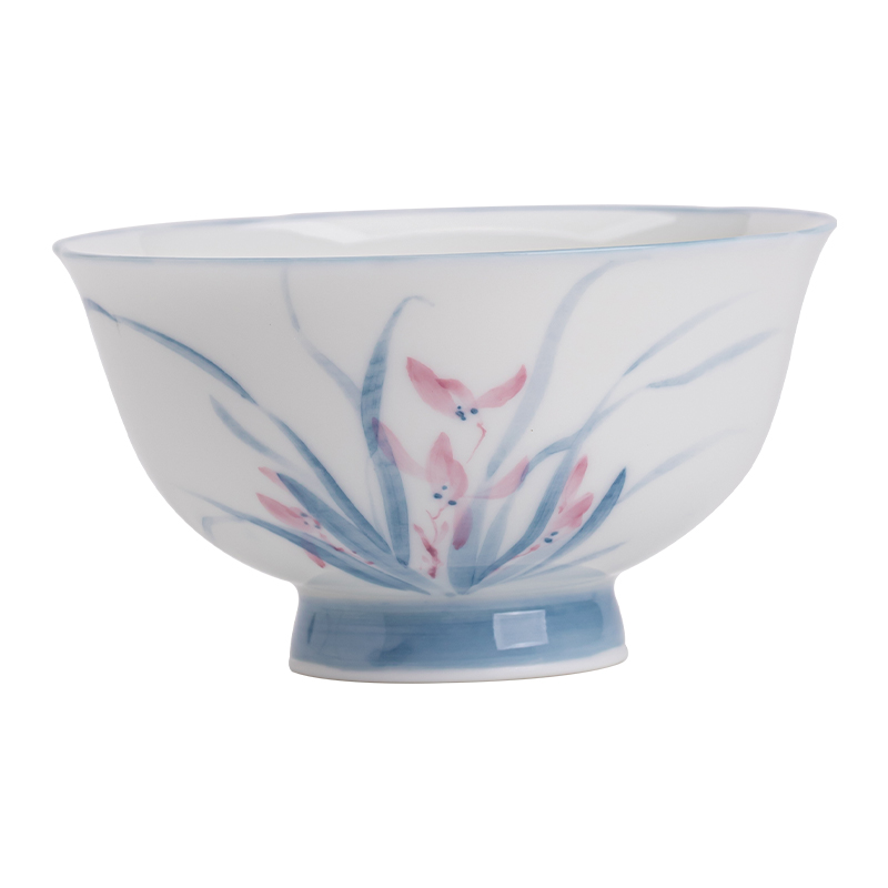 苏氏陶瓷（SUSHI CERAMICS） 手绘羊脂玉瓷花瓣兰花 80ml 玉瓷花瓣兰花茶杯 白色（单位：个）