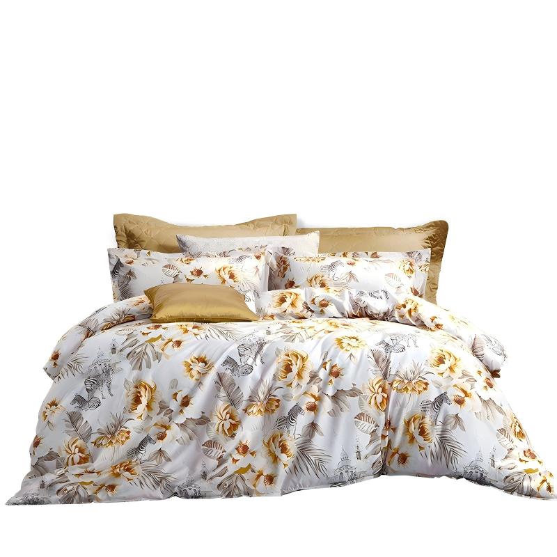 富安娜 花姣月娆 被套203*229cm床单230*250cm枕套74*48 床品四件套 花色  黄白色（单位：套）