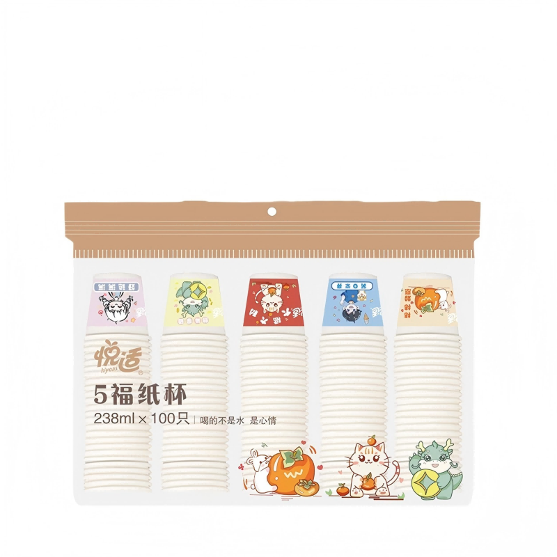 悦适/h'yeas BZC100 238ml*100只*1袋 悦适一次性纸质水杯 白色（单位：袋）