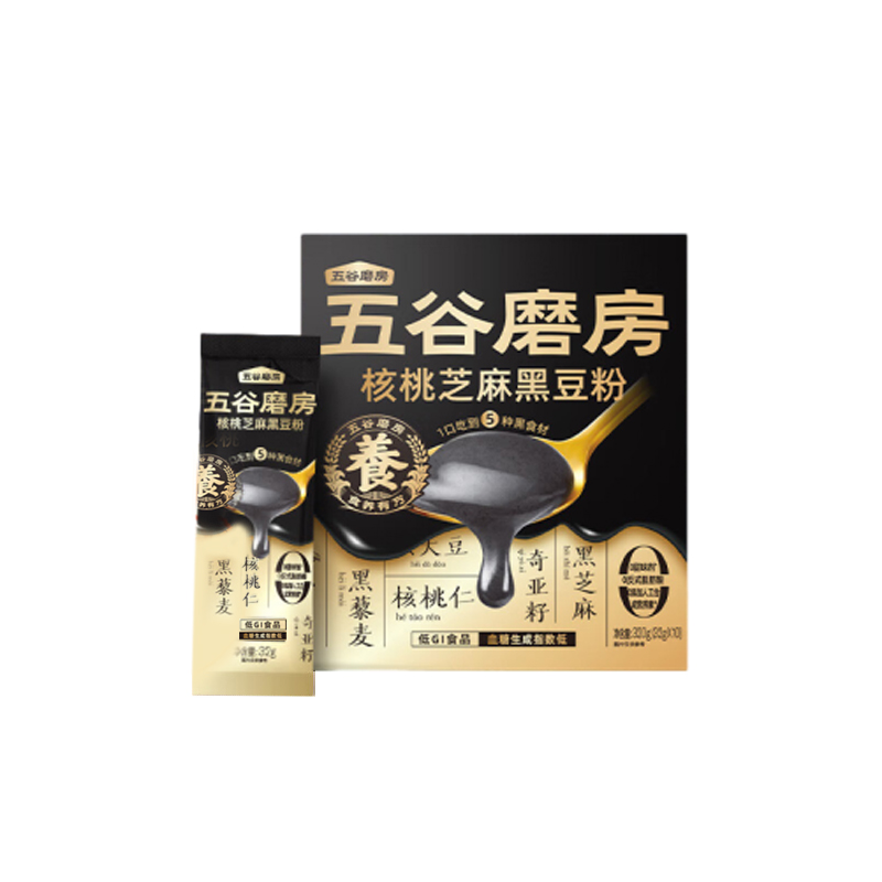 五谷磨房 核桃芝麻黑豆粉 320g*1盒 早餐代餐粉 黑色（单位：盒）