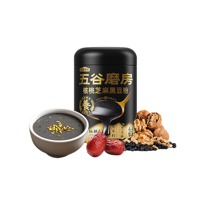 五谷磨房 核桃芝麻黑豆粉 600g*1罐 五黑粉代餐粉 黑色（单位：罐）