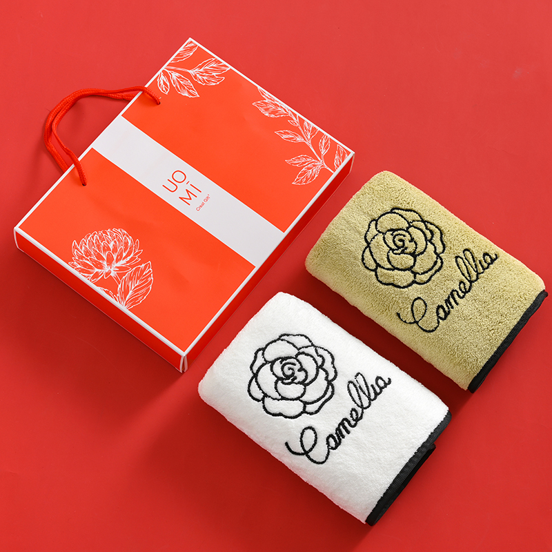 UOMI 优茶花-2 34*74cm76g 山茶花刺绣毛巾双条装 混色（单位：套）