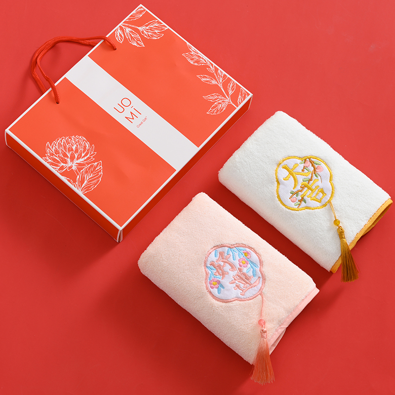 UOMI 优好运-2 34*74cm  76g *2 国风刺绣毛巾双条装 混色（单位：套）