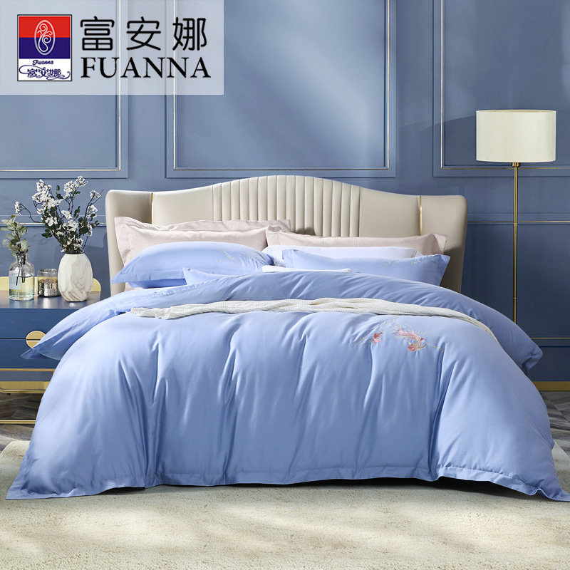 富安娜 8110062502065 203*229cm星辰引 全棉四件套60S贡缎 宝石蓝（单位：套）