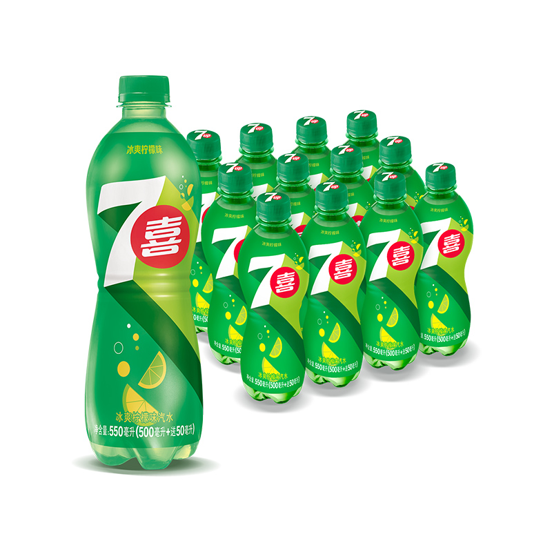 七喜 7up 柠檬味 可乐 汽水 碳酸饮料 550ml*12 经典口味 清爽百搭 绿色（单位：箱）