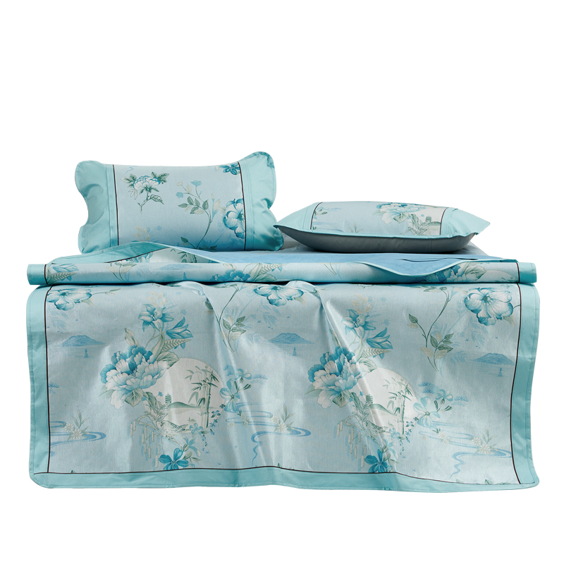 富安娜 忆莲幽梦 180*200cm 忆莲幽梦冰丝印花席 1.8米床 天蓝色（单位：套）