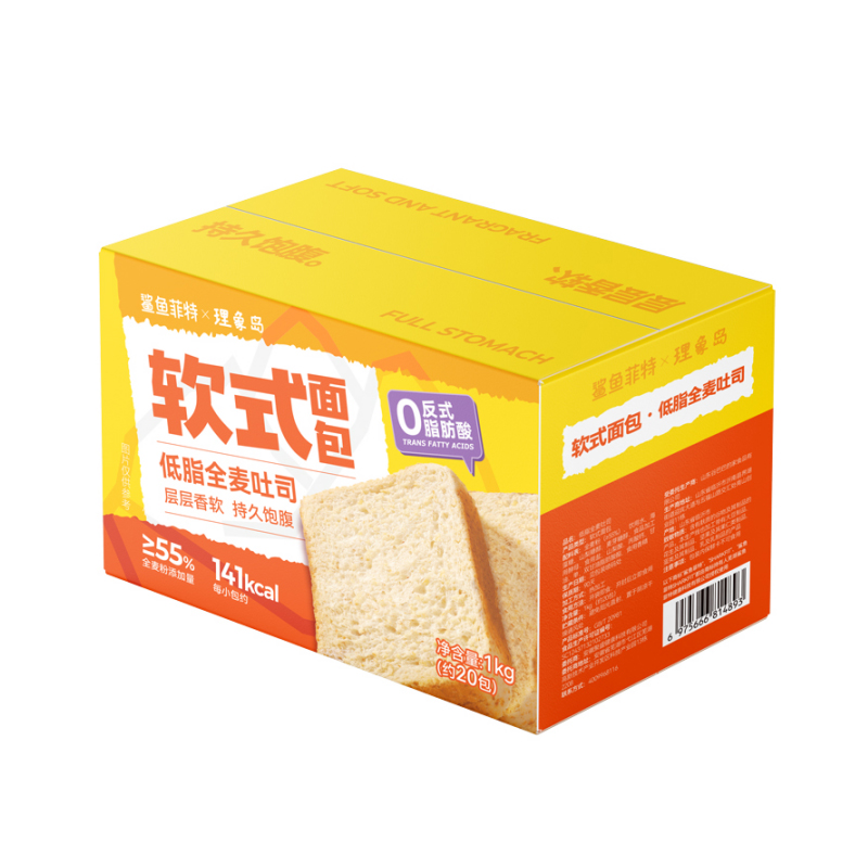 鲨鱼菲特/SHARKFIT 鲨鱼菲特低脂全麦吐司面包 麦香原味1kg/箱（约20包） 优质代餐糕点  红色（单位：箱）