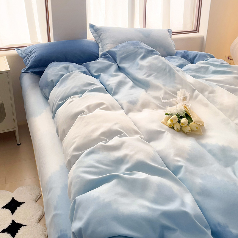 樵纪 波浪 200*230CM 植物羊绒床上四件套 1.5/2.0米床通用款 蓝色（单位：套）