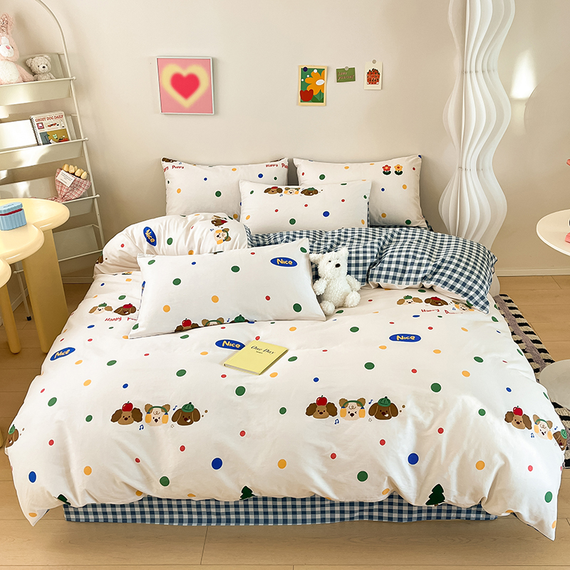 樵纪 三只小狗 200*230CM 40支全棉四件套 1.5/2.0米床通用款 白色（单位：套）