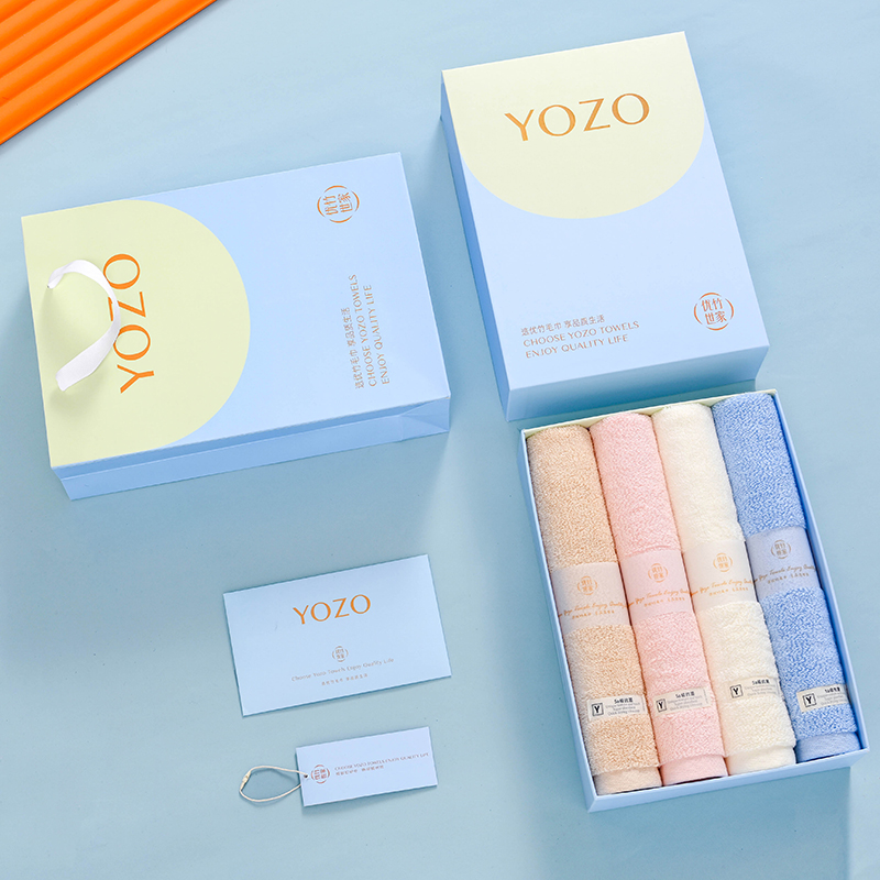 优竹世家 美丽色彩-4 5A抗菌长绒棉毛巾33*73cm 100g 毛巾四条装礼盒套装 混色（单位：套）