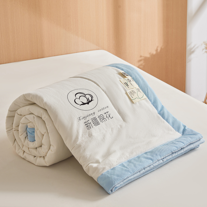 樵纪 棉白 双人被 软糯糯水洗棉棉花夏被 200x230cm 蓝色（单位：床）