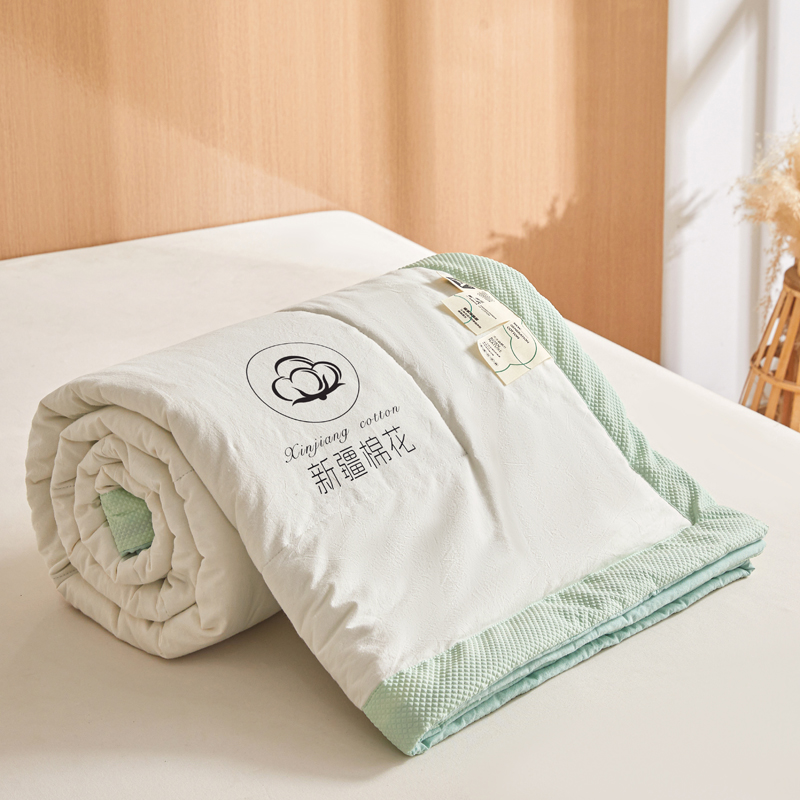 樵纪 棉白 双人被 软糯糯水洗棉棉花夏被 180x220cm 绿色（单位：床）