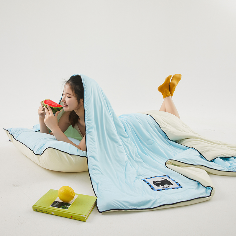 樵纪 撞色 双人被 双面凉感针织棉夏凉被 200x230cm 蓝色（单位：床）