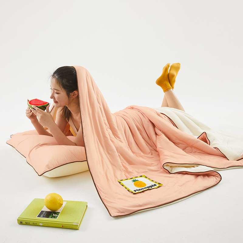 樵纪 撞色 双人被 双面凉感针织棉夏凉被 200x230cm 橙色（单位：床）