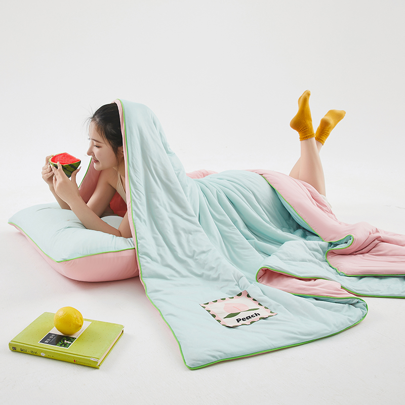 樵纪 撞色 双人被 双面凉感针织棉夏凉被 200x230cm 水绿色（单位：床）