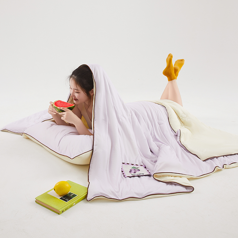 樵纪 撞色 双人被 双面凉感针织棉夏凉被 200x230cm 紫色（单位：床）