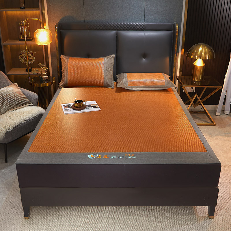 樵纪 凉席+枕套2只 三件套 绣花养生古藤席 1.5米床 棕色（单位：套）