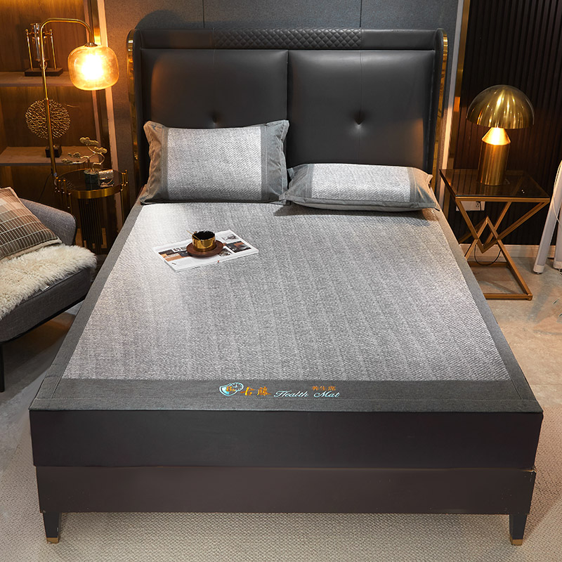 樵纪 凉席+枕套2只 三件套 绣花养生古藤席 1.8米床 灰色（单位：套）