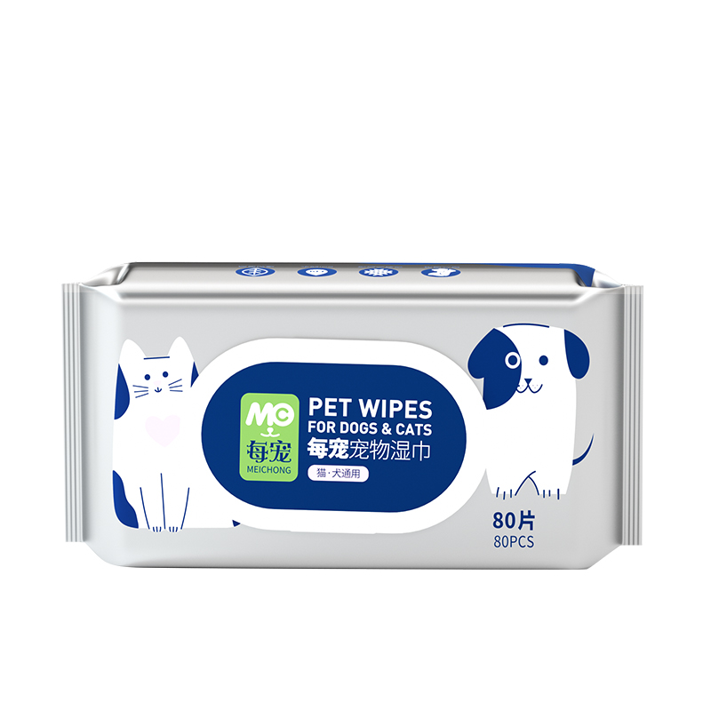 每宠 宠物湿巾 80片*1包 猫咪狗狗免洗擦脚泪痕  混色（单位：包）