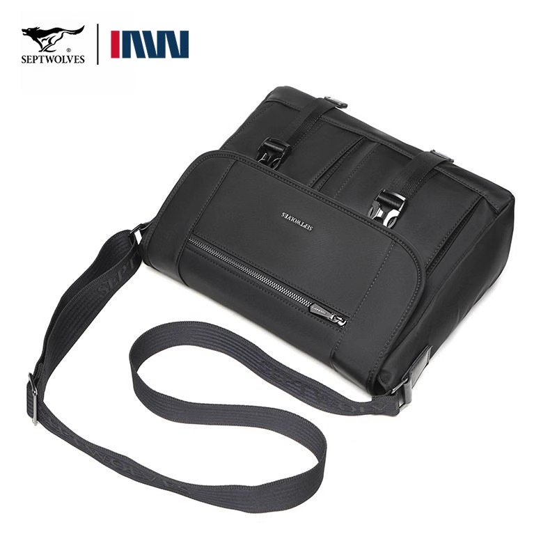 七匹狼（SEPTWOLVES） CD121637-1 320x100x250mm 男士休闲大容量斜跨包 黑色（单位：个）