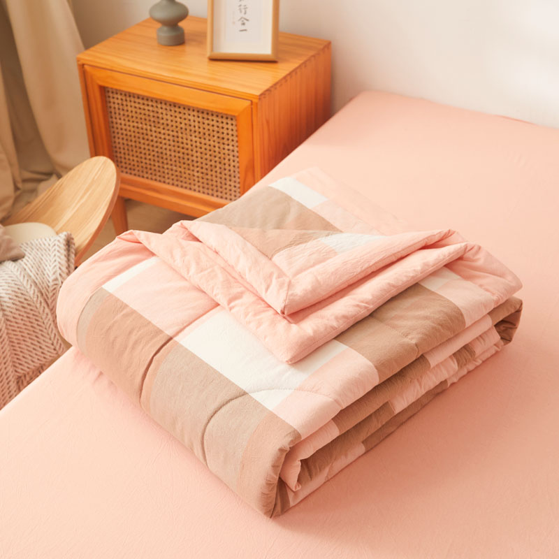 樵纪 大格 双人被 无印风水洗棉棉花夏被 200x230cm 粉色（单位：床）