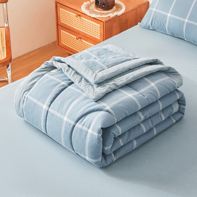 樵纪 海中格 双人被 无印风水洗棉棉花夏被 200x230cm 蓝色（单位：床）