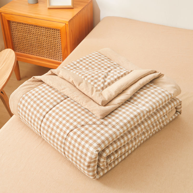 樵纪 小格 双人被 无印风水洗棉棉花夏被 180x220cm 咖色（单位：床）