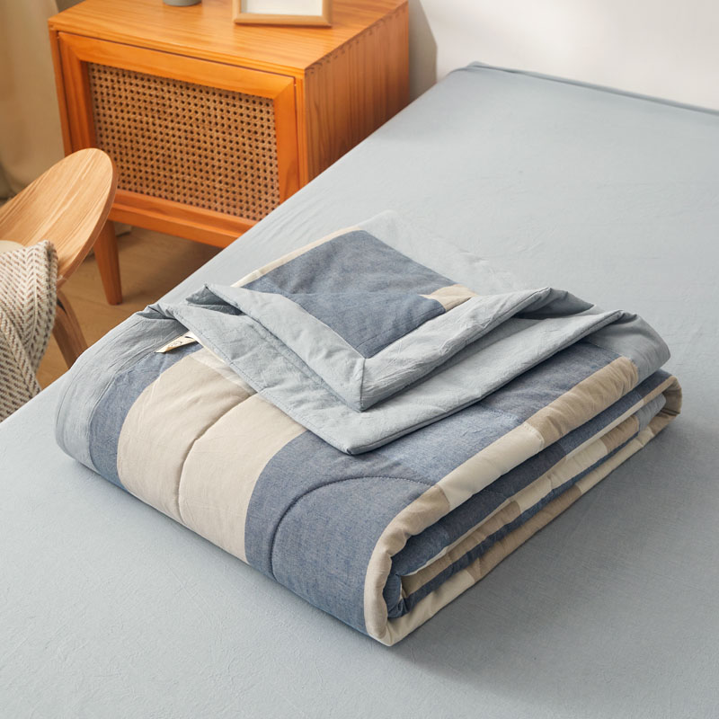 樵纪 大格 单人被 无印风水洗棉棉花夏被 150x200cm 蓝色（单位：床）