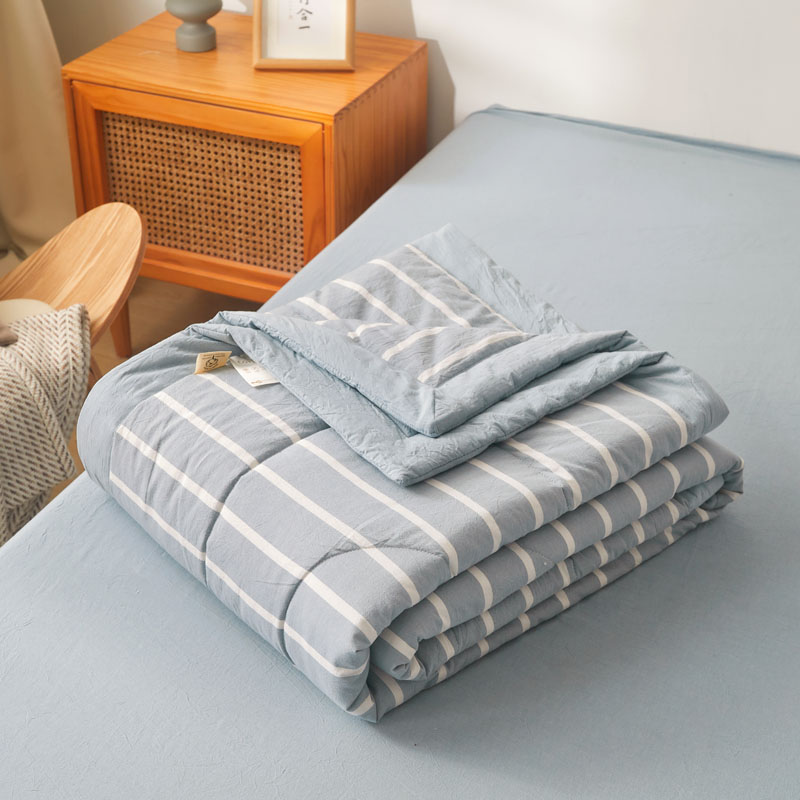 樵纪 宽条 双人被 无印风水洗棉棉花夏被 180x220cm 蓝色（单位：床）