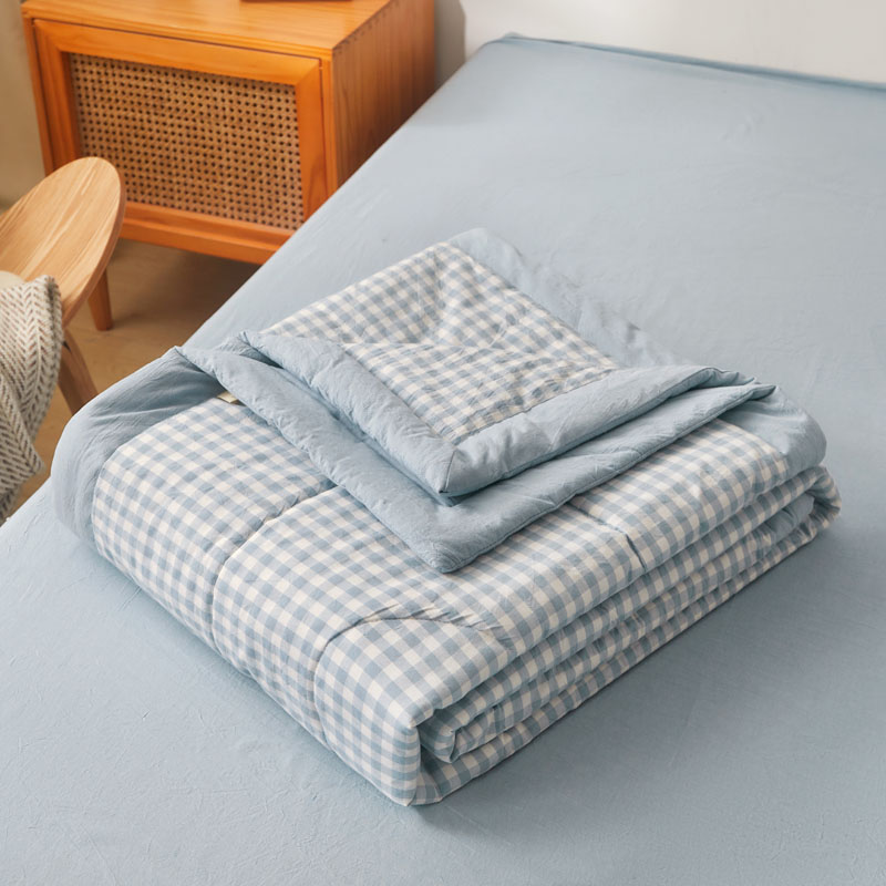 樵纪 小格 单人被 无印风水洗棉棉花夏被 150x200cm 蓝色（单位：床）