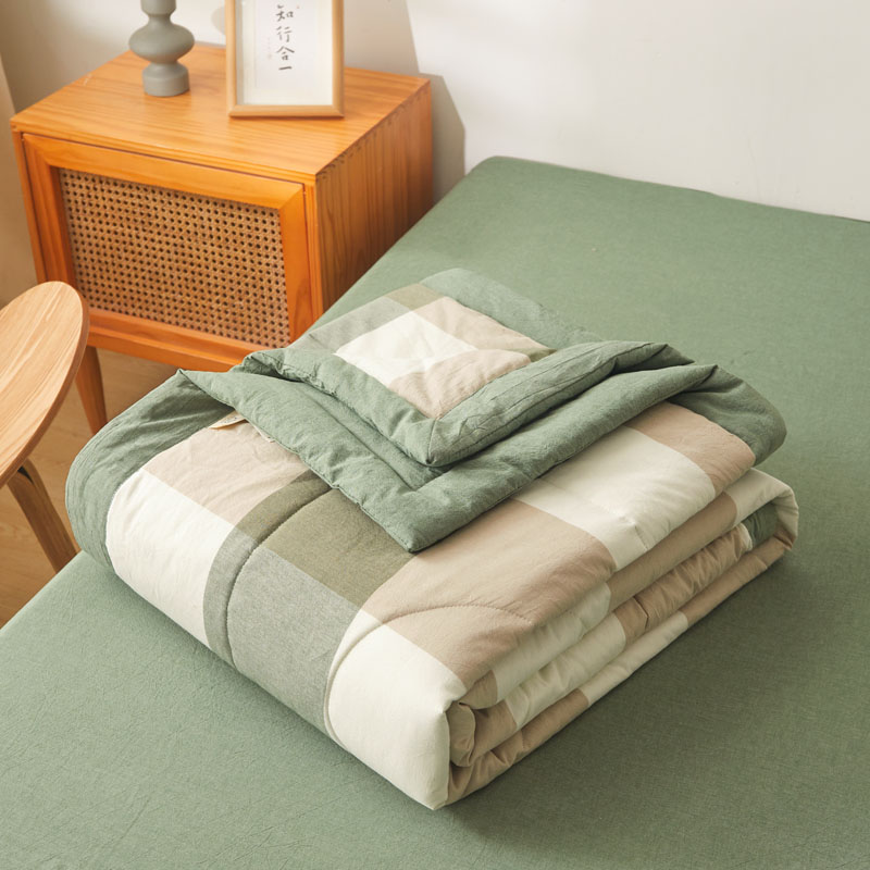 樵纪 大格 单人被 无印风水洗棉棉花夏被 150x200cm 绿色（单位：床）