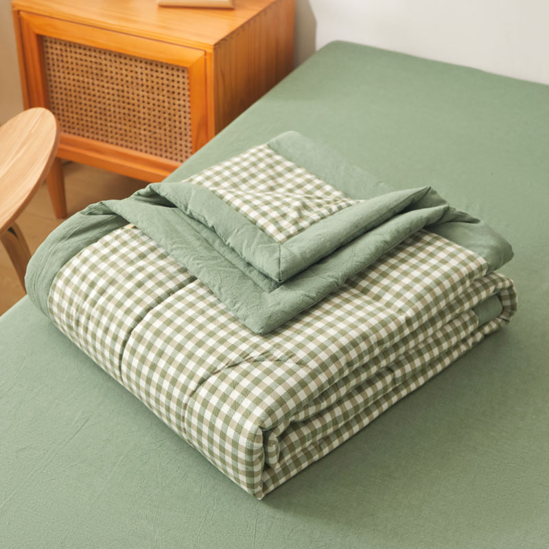 樵纪 小格 单人被 无印风水洗棉棉花夏被 150x200cm 绿色（单位：床）