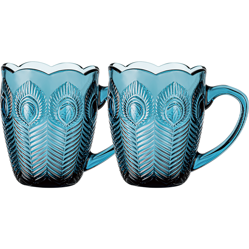 乐唯诗  墨蓝孔雀把杯原色健康无铅玻璃精美 KQBB/L2 300ml*2只 蓝色（单位：只）