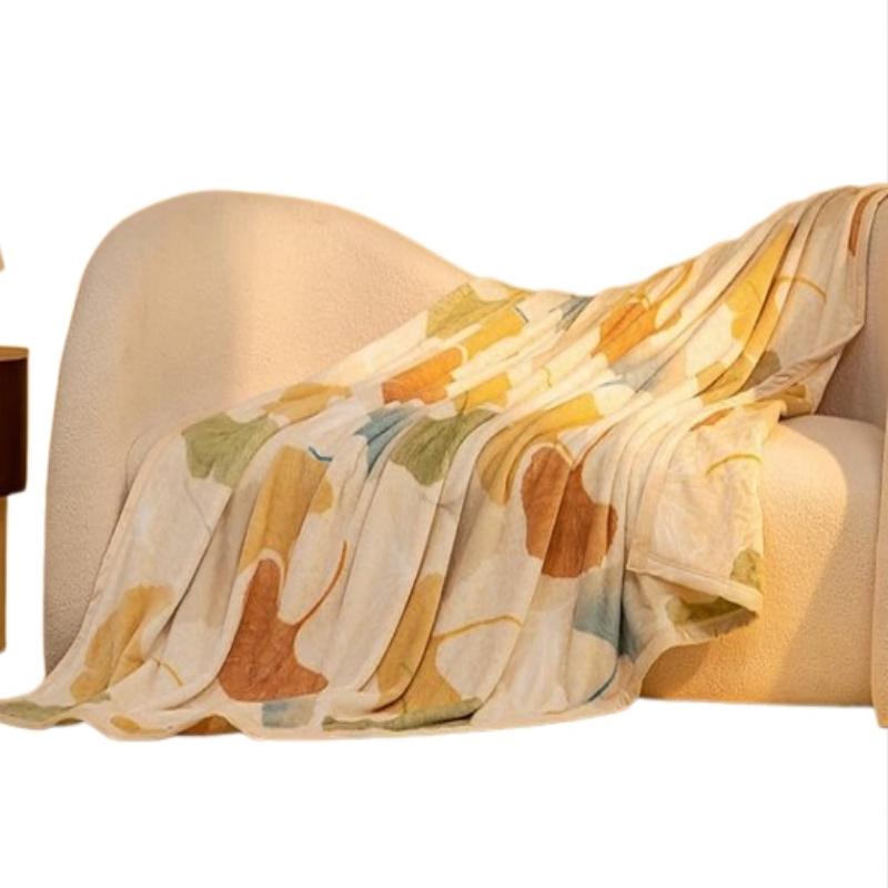 水星家纺 叶朦胧 180*200cm 毯子 奶茶杏（单位：条）