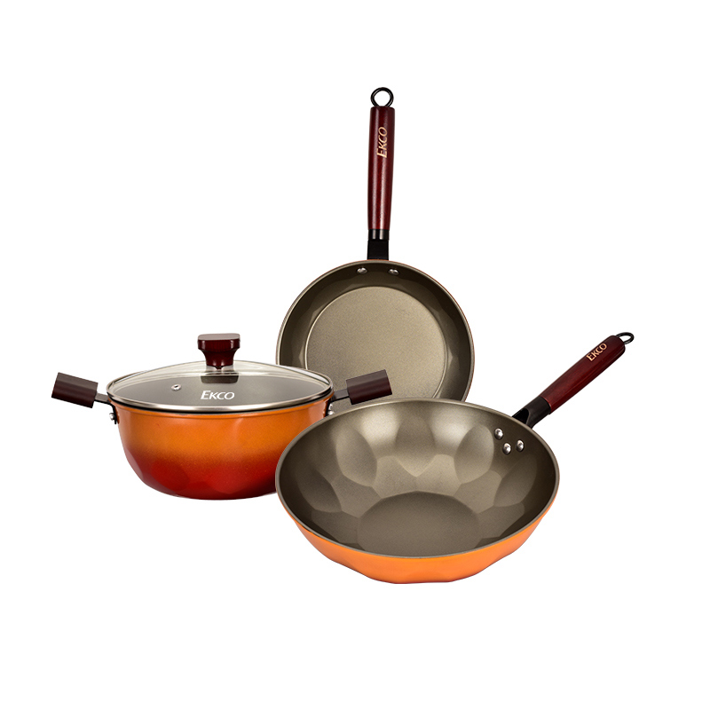 EKCO EK-CY30ZX/KZ 炒锅+煎锅+汤锅 赤焰之光三件套 橙色（单位：套）