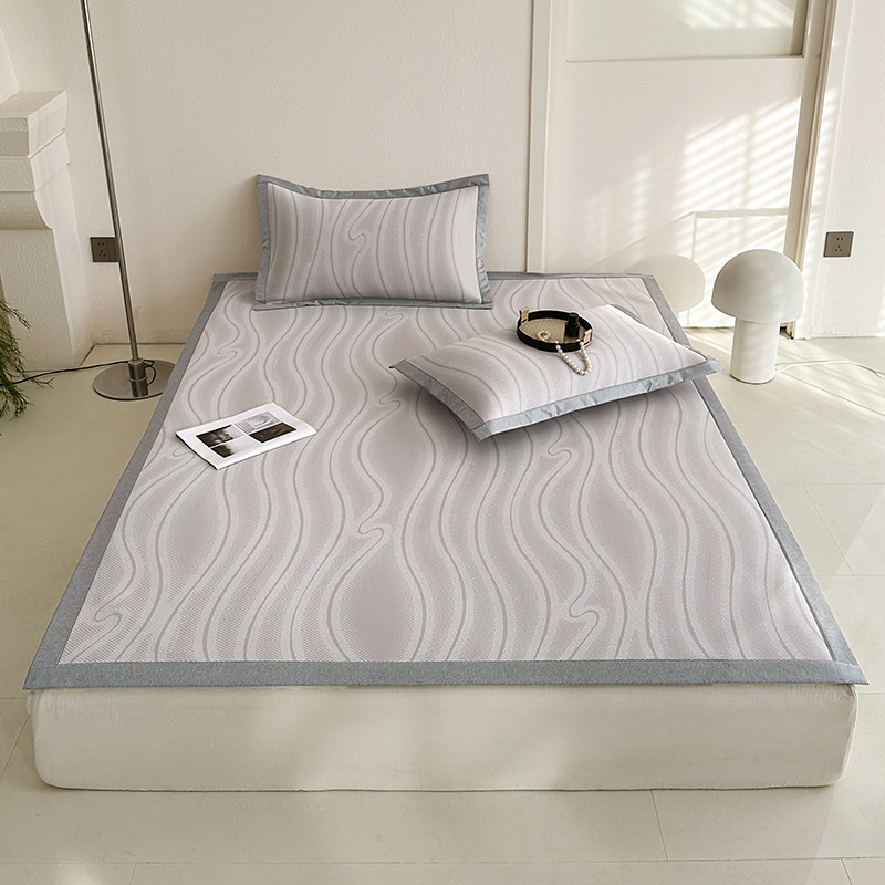 樵纪 曲谧时光 200x220cm凉席+枕套2只 黑科技高分子冰丝凉席 2米床 灰色（单位：套）